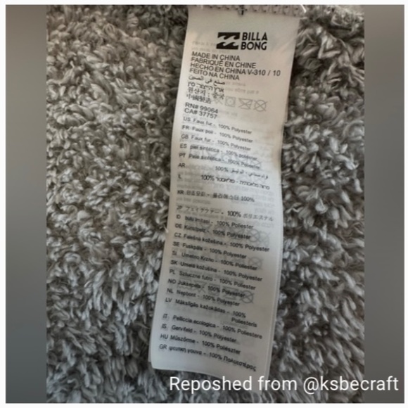 Billabong Sherpa Teddy Bear Zip Up Hoodie Size Lg - Picture 8 of 9